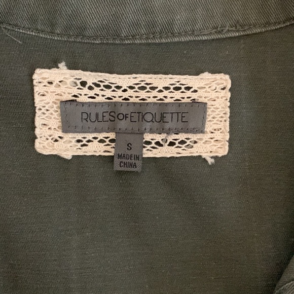 Rules of Etiquette Utility/Military Style Patchwork Jacket Size Small - Picture 7 of 9